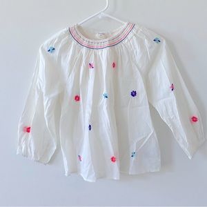 Crewcuts Girl Embroiled Long Sleeve White Blouse